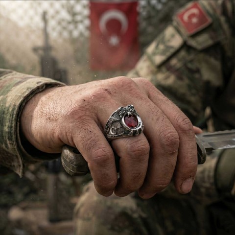 Çift Başlı Kartal Jandarma Uzman Komando Yüzüğü 2026 Göktürkçe Türk Logolu