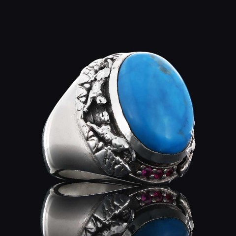 Doğal Taşlı Firuze Erkek Gümüş Yüzük, Firuze ve Gümüşün Şıklığı ile Özel Tasarım Yüzük