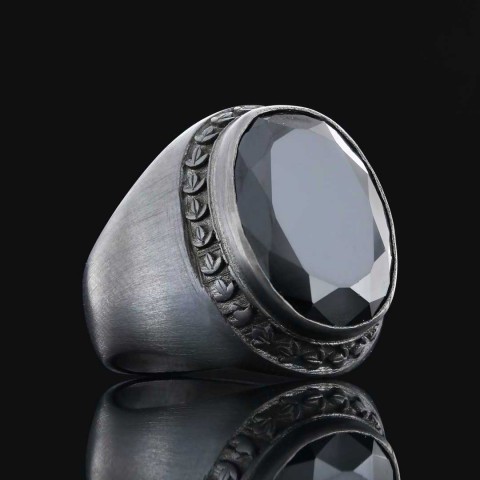 El İşi Özel Tasarım Oniks Taşlı Gümüş Yüzük, Oniks Yüzük, Siyah Akik Yüzük