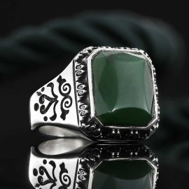 Kenar Motifli Özel Taşlı 925 Ayar Erkek Gümüş Yüzük