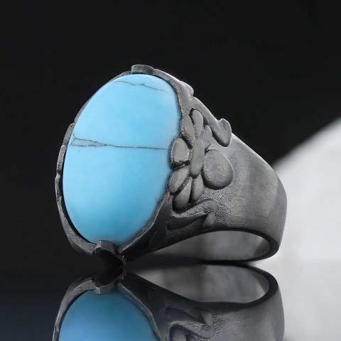 Firuze Taşlı Gümüş Erkek Yüzük, Oval Firuze Taşlı Yüzük