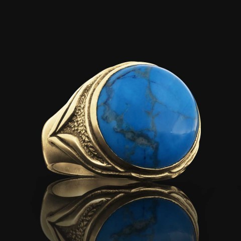 Firuze Taşlı Özel Üretim Gümüş Erkek Yüzük, Erkek Firuze Yüzük