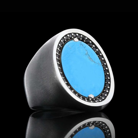 Firuze Taşlı Yüzük, 925 Ayar Firuze Taşlı Erkek Yüzük