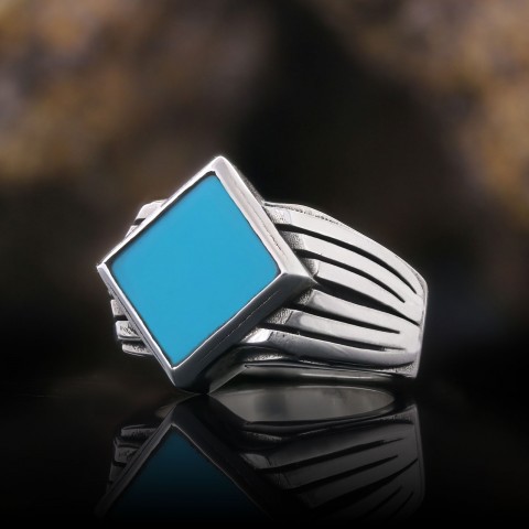 Firuze Yüzük, Firuze Taşlı 925 Ayar Gümüş Yüzük, Gümüş Erkek Firuze Yüzük