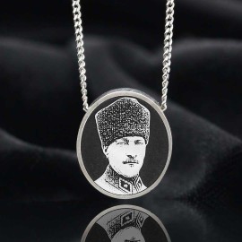 925 Ayar Gümüş Fotoğraflı Atatürk Kolye