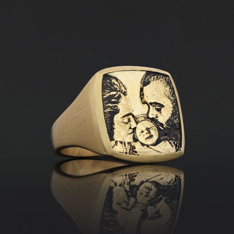 Gümüş Özel Tasarım El Yapımı Kare Fotoğraflı Aile Yüzüğü