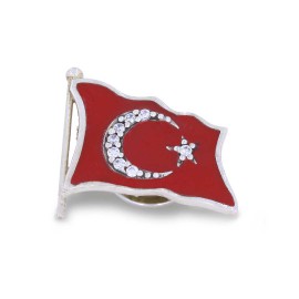 Gümüş Taşlı Türk Bayrağı Rozet
