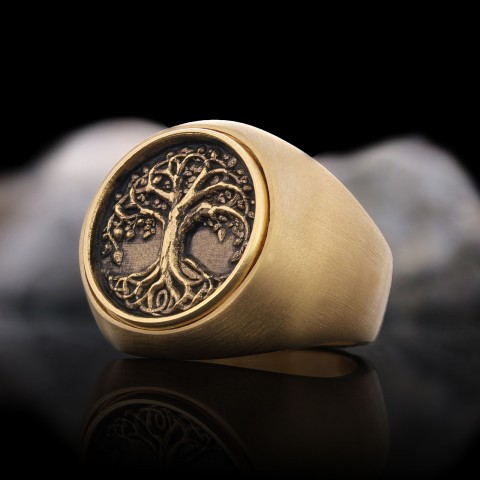 Hayat Ağacı Figürlü Yuvarlak Yüzük, Özel Tasarım Gümüş Hayat Ağacı Yüzük, Gümüş Hayat Ağacı Yüzük