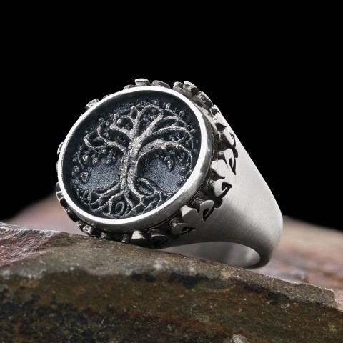 Hayat Ağacı Yüzük, Kişiye Özel Üretim Yaşam Ağacı Yüzük, 925 Ayar Gümüş Hayat Ağacı Erkek Yüzük