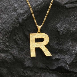 Hediye Unisex Üç Boyutlu Özel Üretim Gümüş ve Gold Kaplama R Harfli Kolye