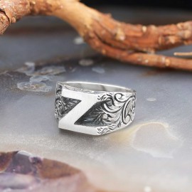 Kalın Z Harfi Monogram 925 Ayar Gümüş Bayan Yüzüğü