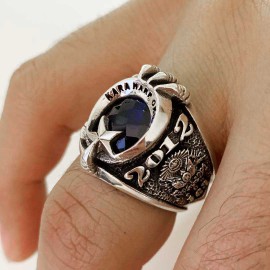 Kara Harp Okulu 2012 -163 Taşlı Yüzük, Ay Yıldız Pençeli KHO Yüzüğü, Harp Okulu Mezuniyet Yüzüğü, Harbiye 2012  Anı Yüzüğü