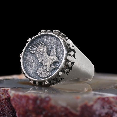 Kartal Yüzük, Kişiye Özel Üretim Kartal Yüzük, 925 Ayar Gümüş Kartal Erkek Yüzük