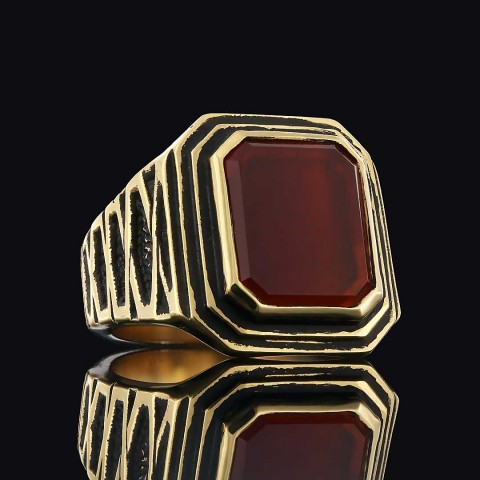 Kırmızı Akik Gümüş Yüzük, Özel Tasarım El Yapımı Motifli Kırmızı Akik Gümüş Yüzük