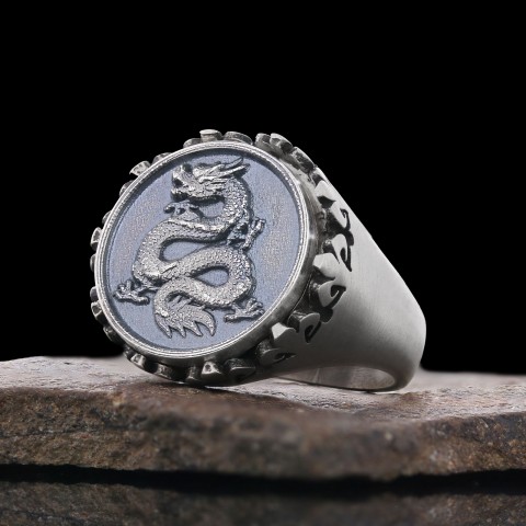 Kişiye Özel Üretim Ejderha Yüzük, 925 Ayar Gümüş Ejderha Yüzük, Ejderha Erkek Yüzük