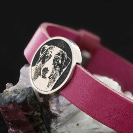 Oval Tasarım Köpek Fotoğraflı Deri Bileklik