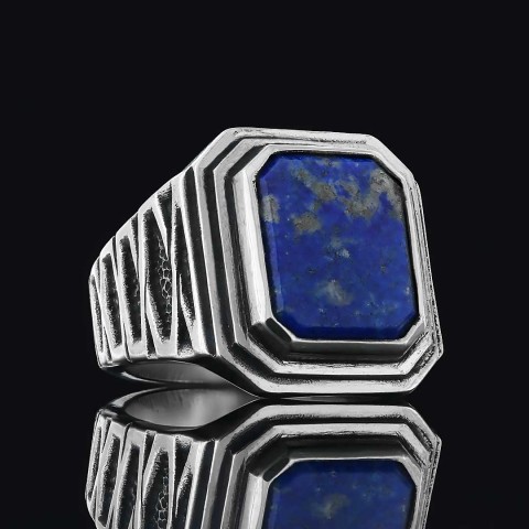 Lapis Gümüş Yüzük, Özel Tasarım El Yapımı Motifli Lapis Gümüş Yüzük