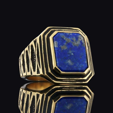 Lapis Gümüş Yüzük, Özel Tasarım El Yapımı Motifli Lapis Gümüş Yüzük