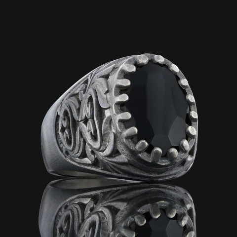 Modern Tasarım Kırmızı Oniks Gümüş Yüzük, Zarif Kırmızı Oniks Taşıyla Tasarlanmış Gümüş Yüzük, Siyah Akik Yüzük