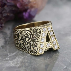 Monogram A Harfli Gümüş Yüzük