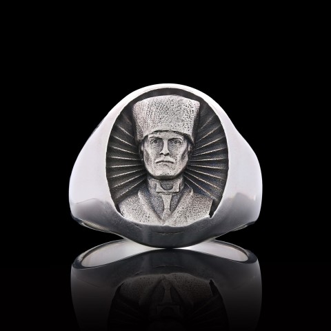 Mustafa Kemal Atatürk Portreli 925 Ayar Gümüş Yüzük
