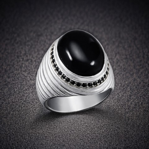 Oniks Taşlı Erkek Gümüş Yüzük, Siyah Akik Yüzük
