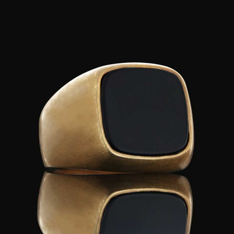 Oniks Taşlı Gümüş Erkek Yüzük, Tasarım Oniks Yüzük, Siyah Akik Yüzük