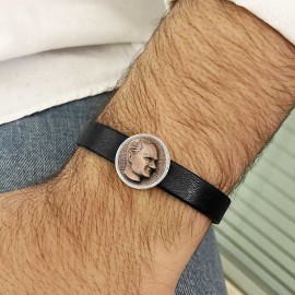 Özel Tasarım 925 Ayar Gümüş Atatürk Silüetli Bileklik