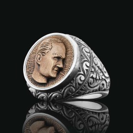 Özel Tasarım 925 Ayar Gümüş Atatürk Silüetli Yüzük