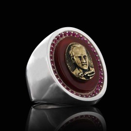 Özel Tasarım Atatürk Silüetli Taşlı Gümüş Yüzük