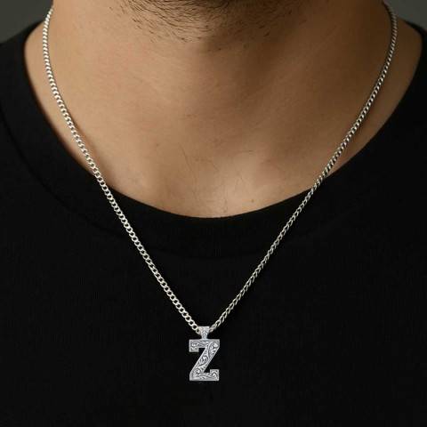 Özel Tasarım El Yapımı Üç Boyutlu Z Harfli Unisex Gümüş ve Gold Kaplama Kolye