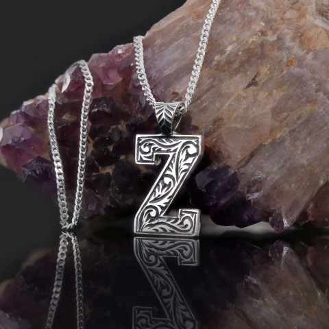 Özel Tasarım El Yapımı Üç Boyutlu Z Harfli Unisex Gümüş ve Gold Kaplama Kolye