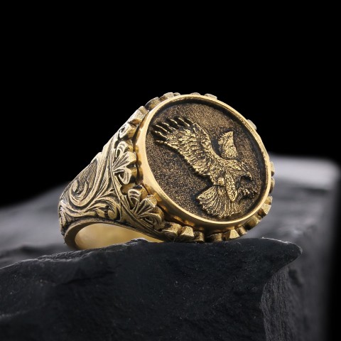 Özel Tasarım Gümüş Motifli Kartal Yüzük, Kartal Erkek Yüzük, 925 Ayar Gümüş Kartal Erkek Yüzük