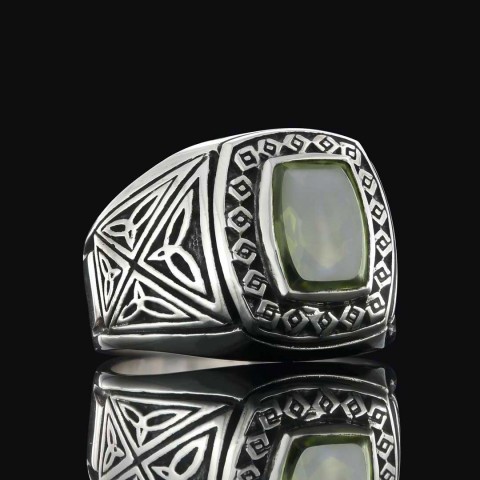 Özel Tasarım Tourmaline Taşlı Yüzük, Simetrik Desen İşlemeli Tourmaline Erkek Yüzük