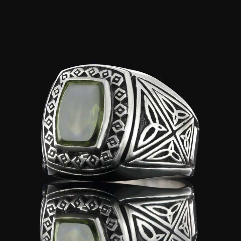 Özel Tasarım Tourmaline Taşlı Yüzük, Simetrik Desen İşlemeli Tourmaline Erkek Yüzük