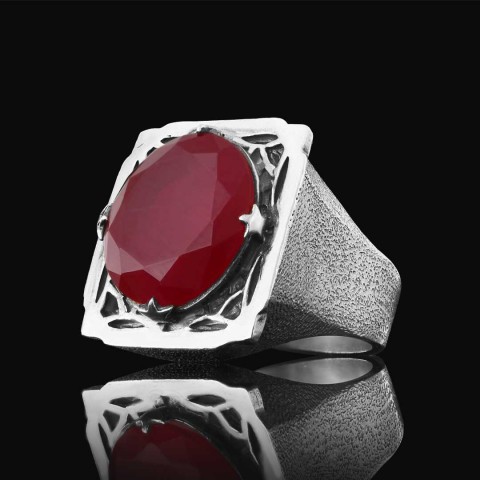 Ruby Taşlı Gümüş Yüzük