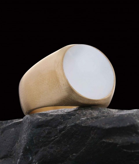 Sedef Taşlı Erkek Gümüş Yüzük, Yuvarlak Sedef Taşlı Özel Tasarım Yüzük, Sade Taşlı Yüzük