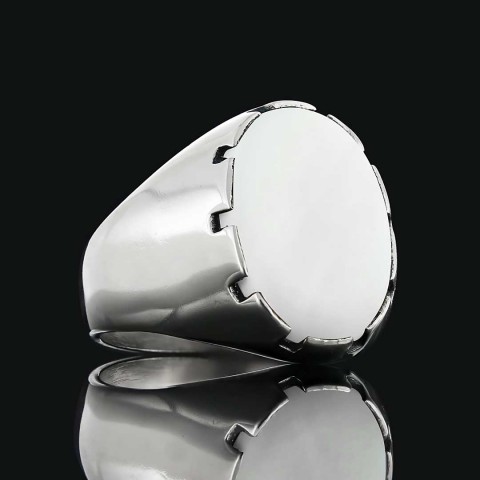 Sedef Taşlı Oval Erkek Yüzük, Sade Modern Tasarım Doğal Sedef Taşlı Gümüş Yüzük