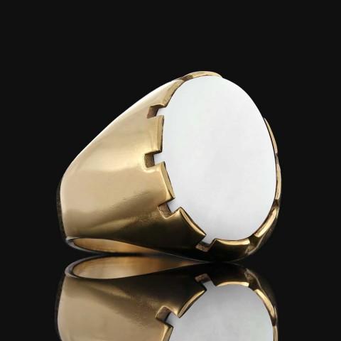 Sedef Taşlı Oval Erkek Yüzük, Sade Modern Tasarım Doğal Sedef Taşlı Gümüş Yüzük