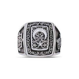 Selçuklu Kartalı Figürlü Tuğralı Ay Yıldız Yüzük