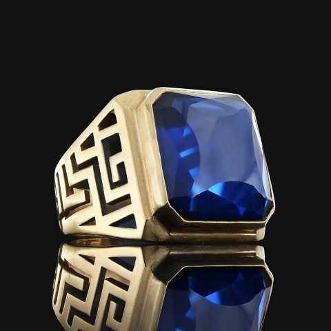 Şıklığın ve Zarafetin Buluştuğu Özel Üretim Safir Taşlı Erkek Yüzük, Özel Tasarım Safir Taşlı Erkek Yüzük