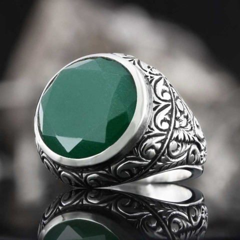 Tourmaline Taşlı Yüzük, Kişiye Özel Taşlı Kalem İşlemeli Tourmaline Taşlı Gümüş Yüzük