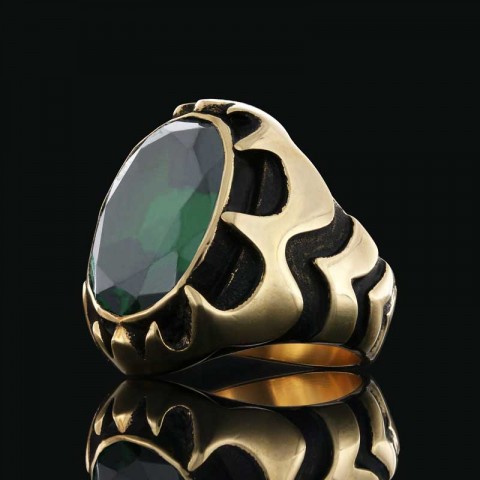 Tourmaline Taşlı Yüzüklerle Işıldayın ve Şıklığınızı Keşfedin, Büyük Tourmaline Taşlı Simetrik Desenli Gümüş Erkek Yüzük
