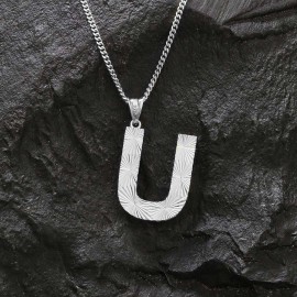U Harfli Üç Boyutlu Özel Tasarım Gümüş ve Gold Kaplama Unisex  Gümüş Kolye