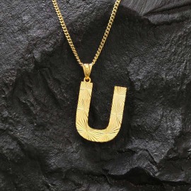 U Harfli Üç Boyutlu Özel Tasarım Gümüş ve Gold Kaplama Unisex  Gümüş Kolye