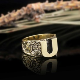 U Kalın Harfi 925 Ayar Gümüş Monogram Bayan Yüzüğü