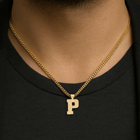 Unisex Kişiye Özel Gümüş ve Gold Kaplama Üç Boyutlu P Harfli Kolye