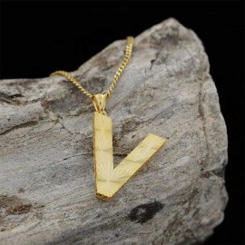 V Harfli Unisex Özel Tasarım El Yapımı Üç Boyutlu Gümüş ve Gold Kaplama Kolye