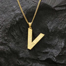 V Harfli Unisex Özel Tasarım El Yapımı Üç Boyutlu Gümüş ve Gold Kaplama Kolye