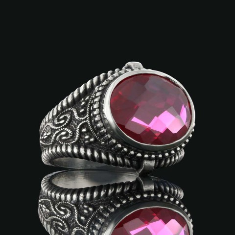 Yakut Taşlı Özel Üretim Gümüş Yüzük, 925 ayar Gümüş Yakut Taşlı Yüzük